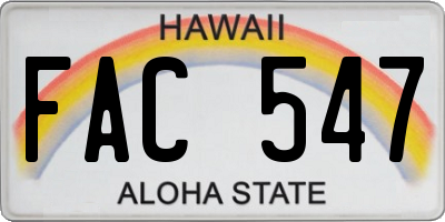 HI license plate FAC547
