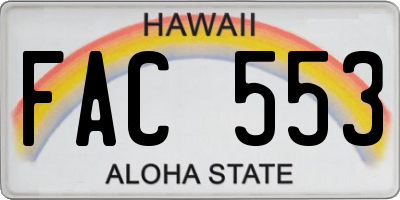 HI license plate FAC553
