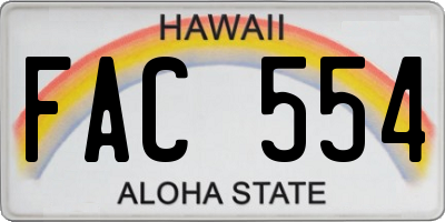 HI license plate FAC554