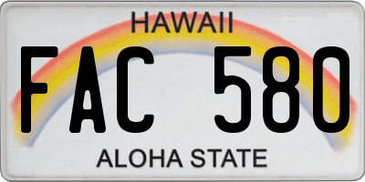 HI license plate FAC580