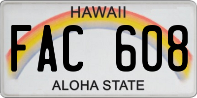 HI license plate FAC608