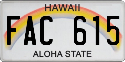 HI license plate FAC615