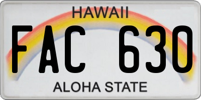 HI license plate FAC630