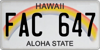 HI license plate FAC647