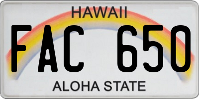 HI license plate FAC650