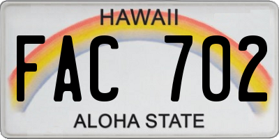 HI license plate FAC702