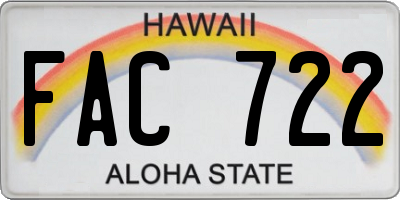 HI license plate FAC722
