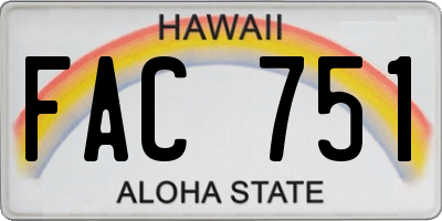 HI license plate FAC751