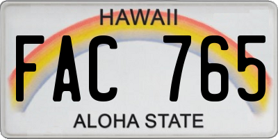 HI license plate FAC765