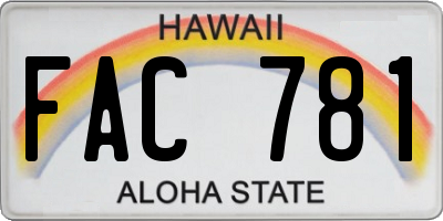 HI license plate FAC781