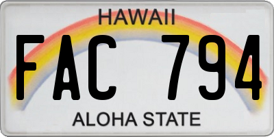 HI license plate FAC794