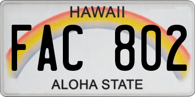 HI license plate FAC802