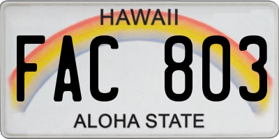 HI license plate FAC803