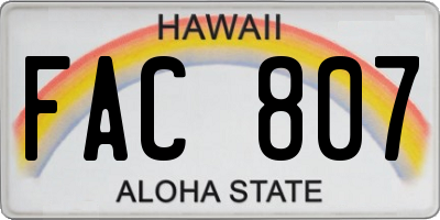 HI license plate FAC807