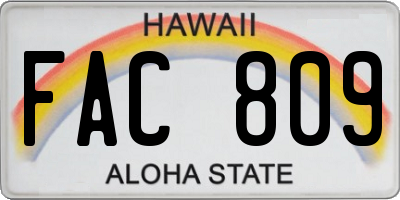 HI license plate FAC809