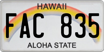 HI license plate FAC835