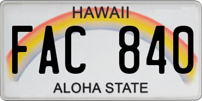 HI license plate FAC840