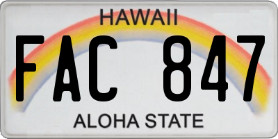 HI license plate FAC847