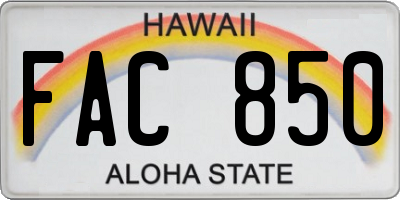 HI license plate FAC850