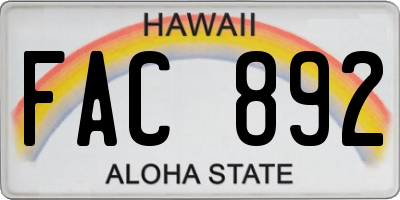 HI license plate FAC892