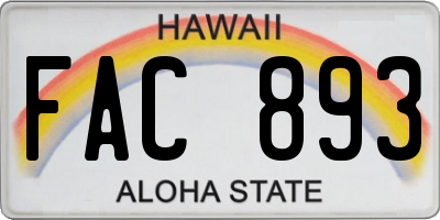 HI license plate FAC893