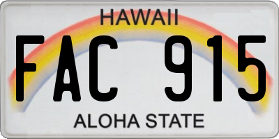 HI license plate FAC915