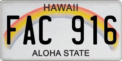 HI license plate FAC916