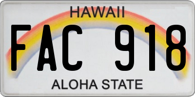 HI license plate FAC918