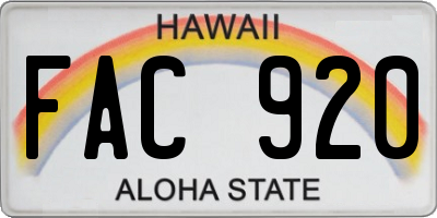 HI license plate FAC920