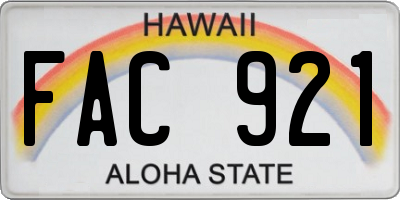 HI license plate FAC921