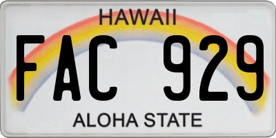 HI license plate FAC929