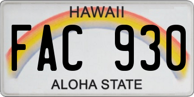 HI license plate FAC930