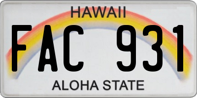 HI license plate FAC931