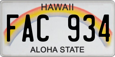 HI license plate FAC934