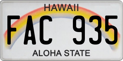 HI license plate FAC935