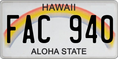 HI license plate FAC940