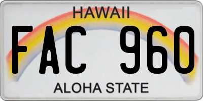 HI license plate FAC960
