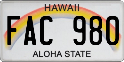 HI license plate FAC980
