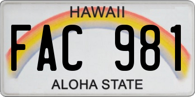 HI license plate FAC981