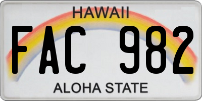HI license plate FAC982