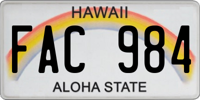 HI license plate FAC984