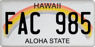HI license plate FAC985