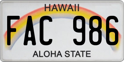 HI license plate FAC986
