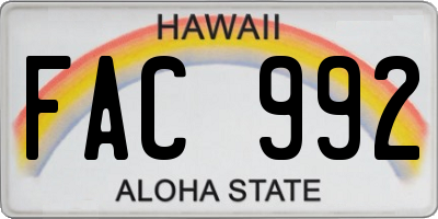 HI license plate FAC992