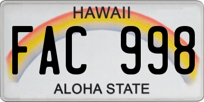 HI license plate FAC998