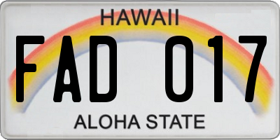 HI license plate FAD017