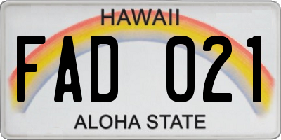 HI license plate FAD021