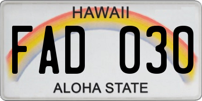 HI license plate FAD030