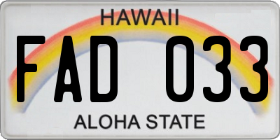 HI license plate FAD033