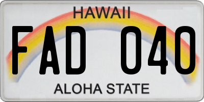 HI license plate FAD040
